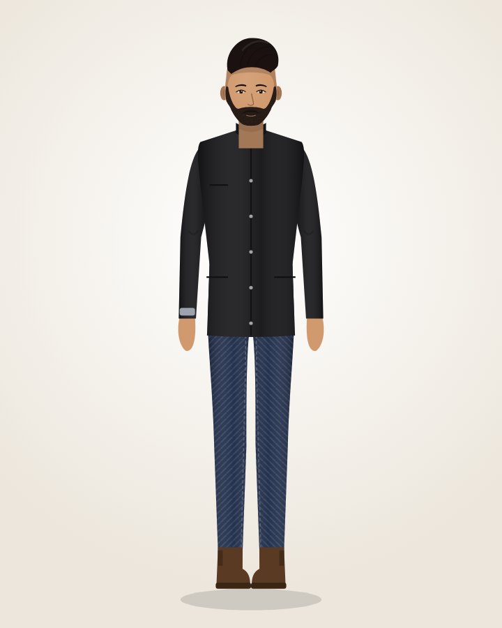 Bandhgala Jacket & Jeans: black bandhgala jacket with dark indigo jeans