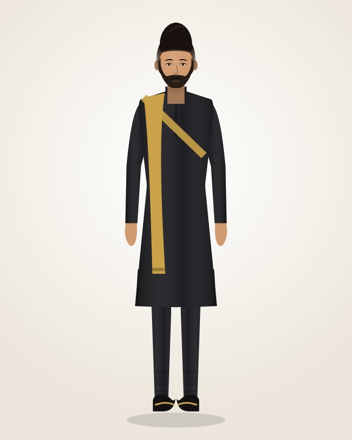 Black Kurta, Churidar & Stole