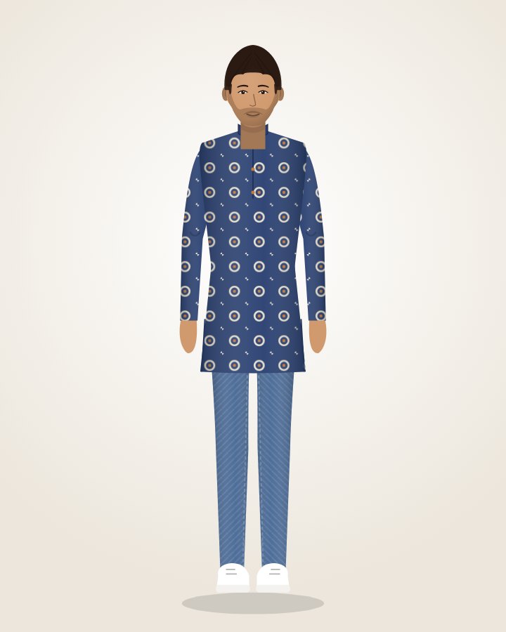 Block-print Kurta & Jeans: indigo block-print cotton with blue jeans