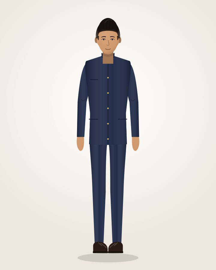 Navy Bandhgala Suit: midnight navy wool with gold buttons