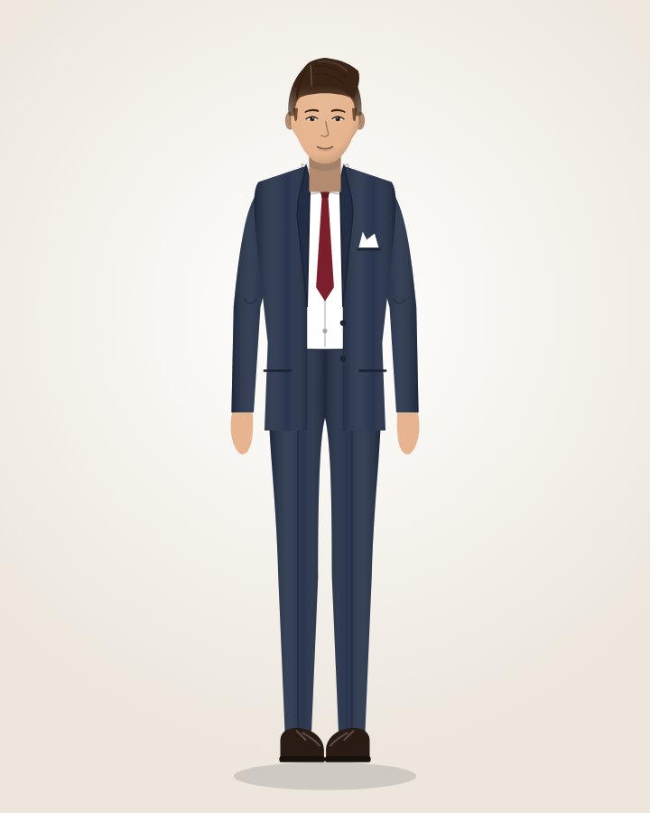 Navy Two-piece Suit: navy wool suit, white shirt, burgundy tie